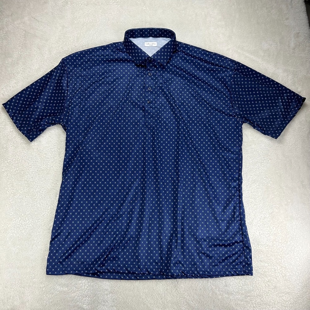 Collars & Co. Dress Collar Polo Shirt Mens 3XL Midnight Blue Classic Printed